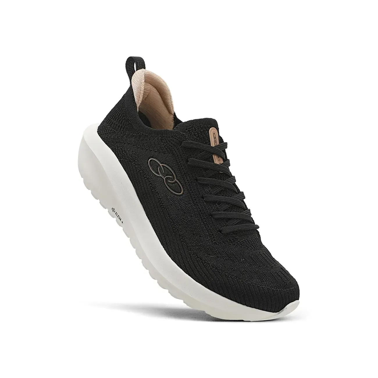 Tênis Olympikus Lance feminino preto com solado branco e detalhes em tecido knit