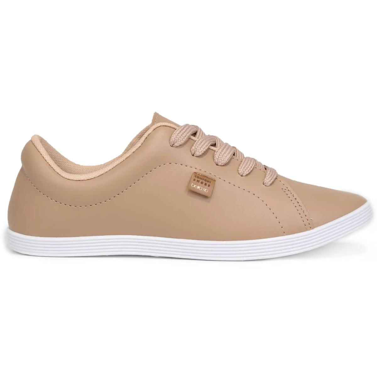 Tênis Casual Beira Rio Básico Comfort Feminino Bege Paquetá
