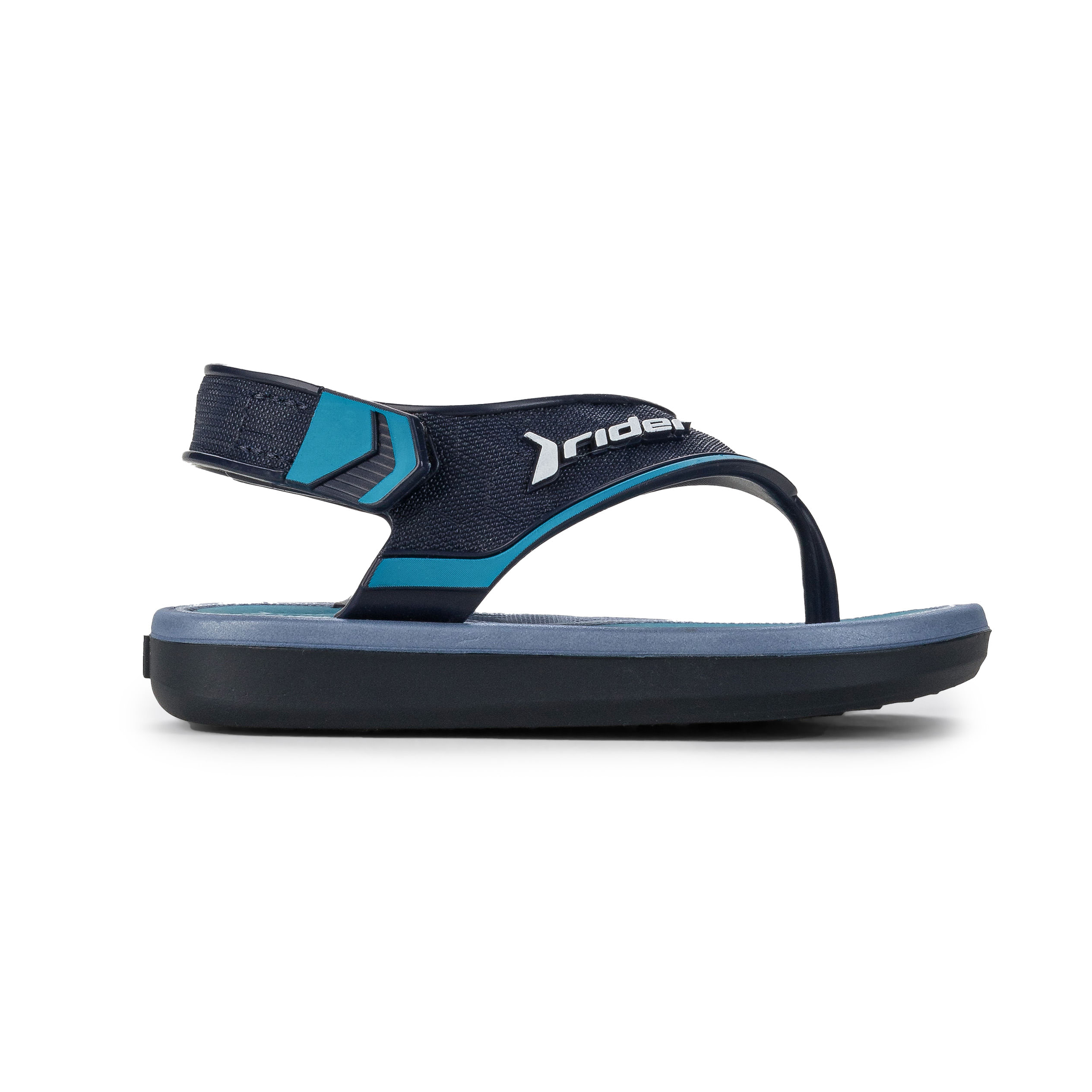 Chinelo infantil Grendene Rider Line Plus II azul com destaque para tiras em velcro e solado confortável
