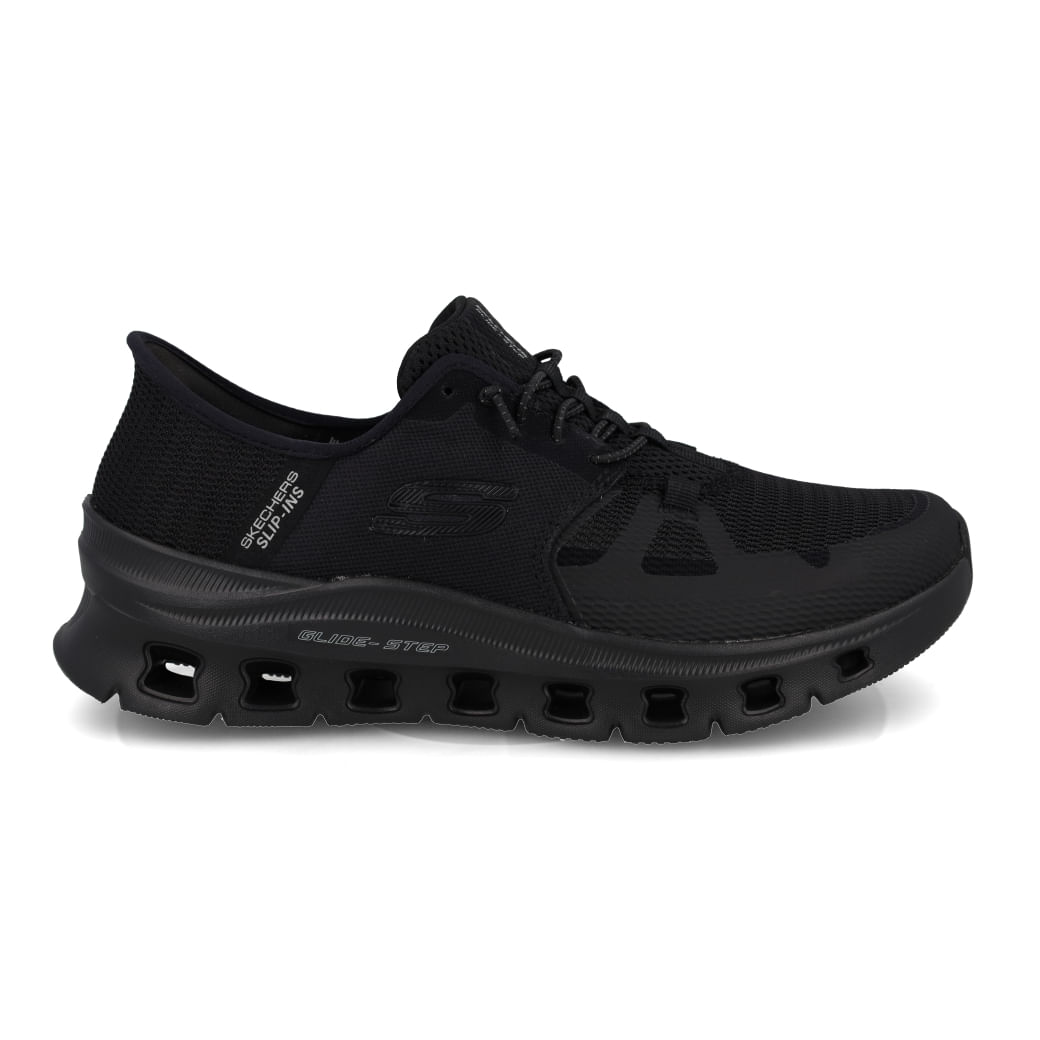 Tênis masculino Skechers Glide-Step Pro preto vista lateral direita com design moderno e solado flexível