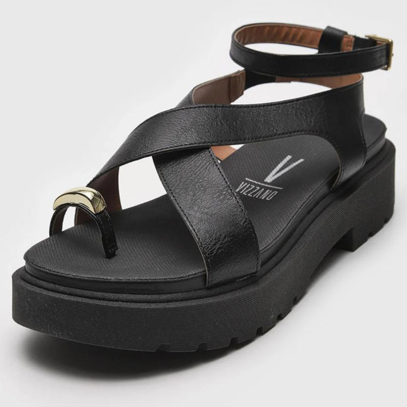 Sandália Vizzano Plataforma Tiras Cruzadas Feminina Preta Oscar