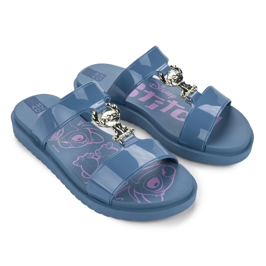 Imagem do chinelo feminino azul com estampa Stitch Disney para seção de ajuste e conforto