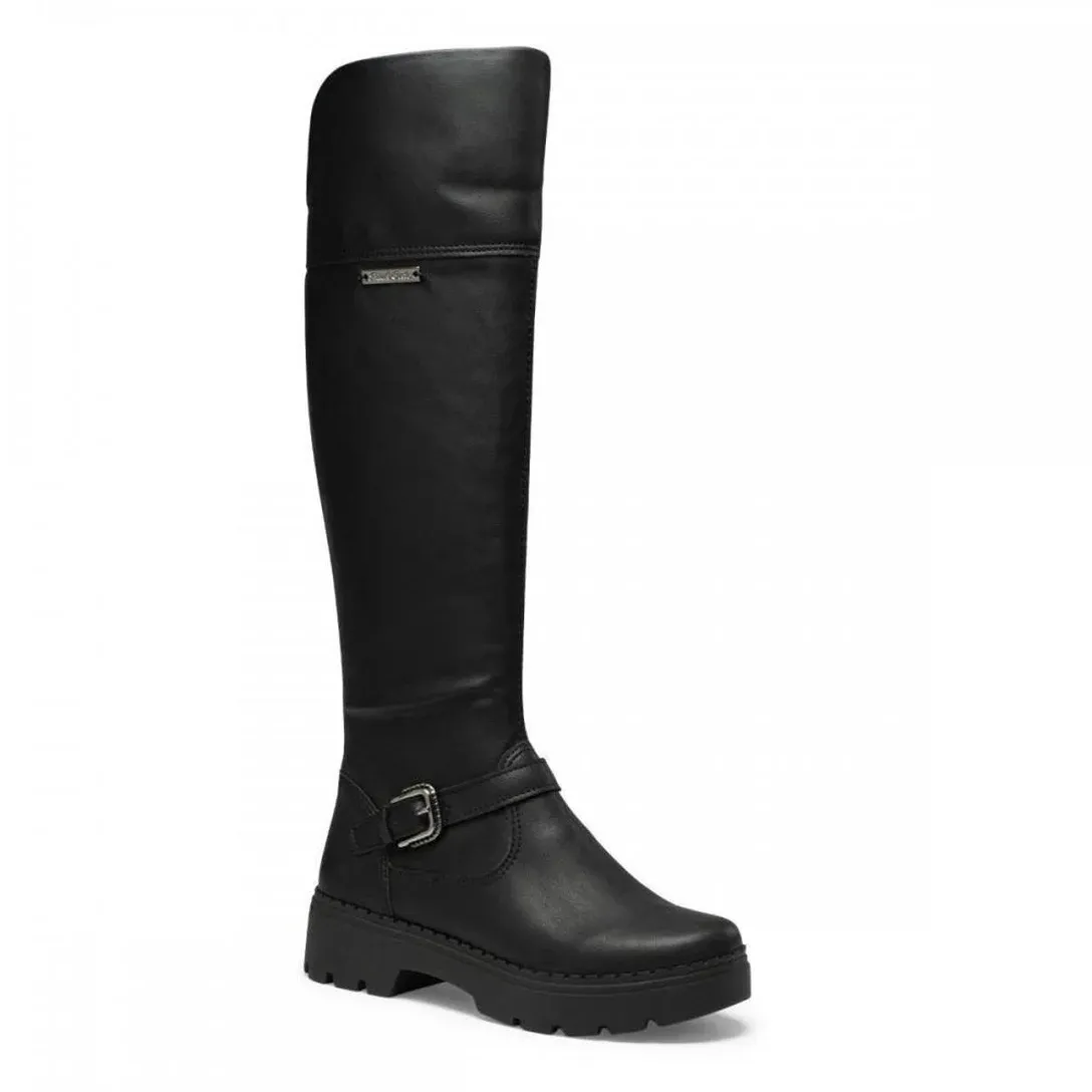 Bota infantil Pink Cats preta cano alto com zíper lateral e fivela decorativa