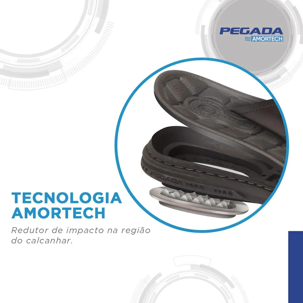 Imagem da tecnologia Amortech da sandália Pegada para conforto e amortecimento
