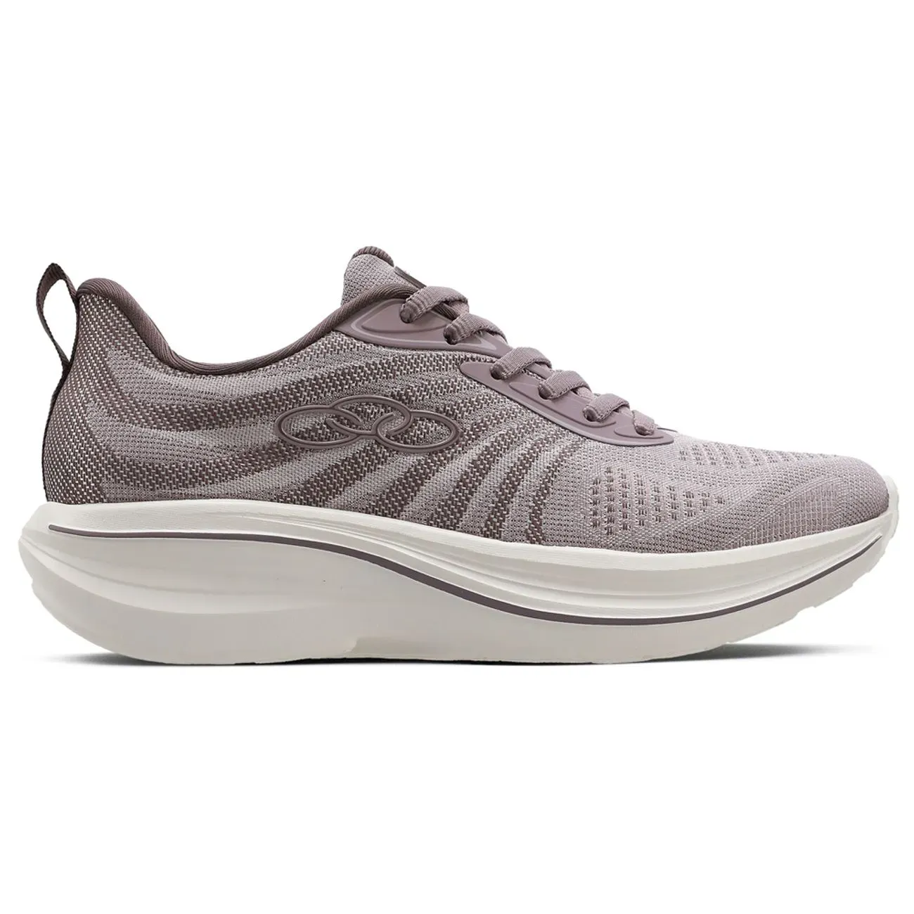 Tênis feminino Olympikus Bruma na cor lavanda, vista lateral com cabedal mesh e solado branco