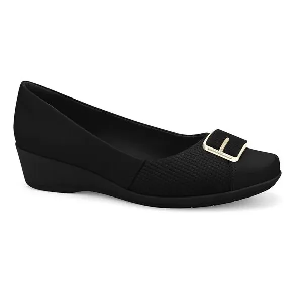 Sapato feminino Comfortflex S.Anabela preto com salto baixo e fechamento por fivela