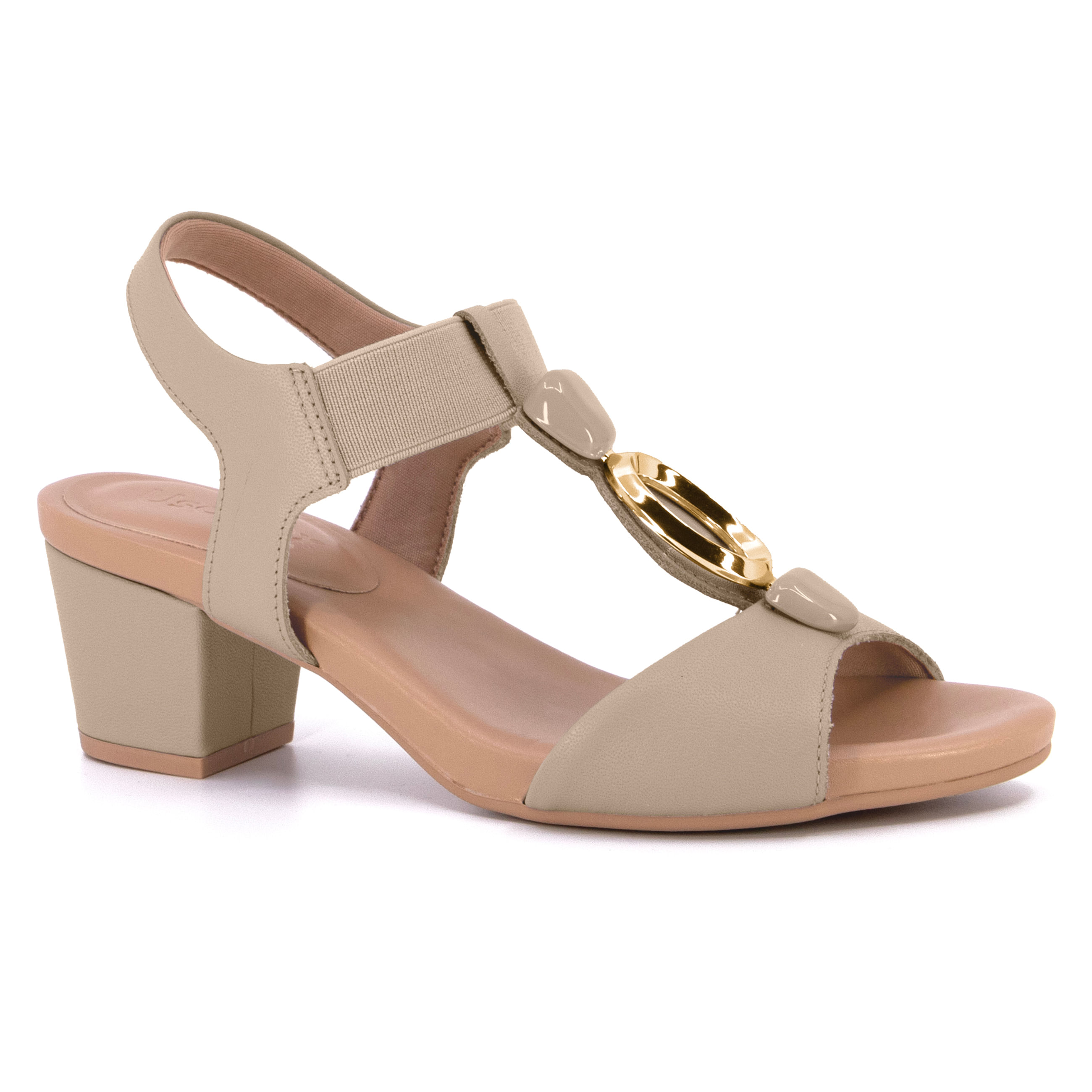 nalu＊-11138 Sandália Usaflex Couro Bege Salto Bloco Feminina | Oscar