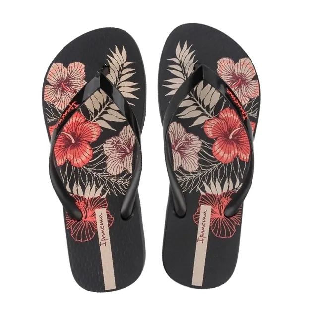 Chinelo feminino Ipanema Orla preto com estampa floral vista superior
