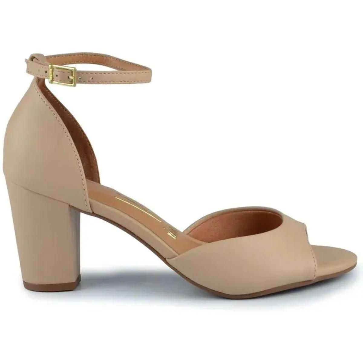 Sandália Vizzano Salto Grosso Médio Traseira Fechada Bege Paquetá