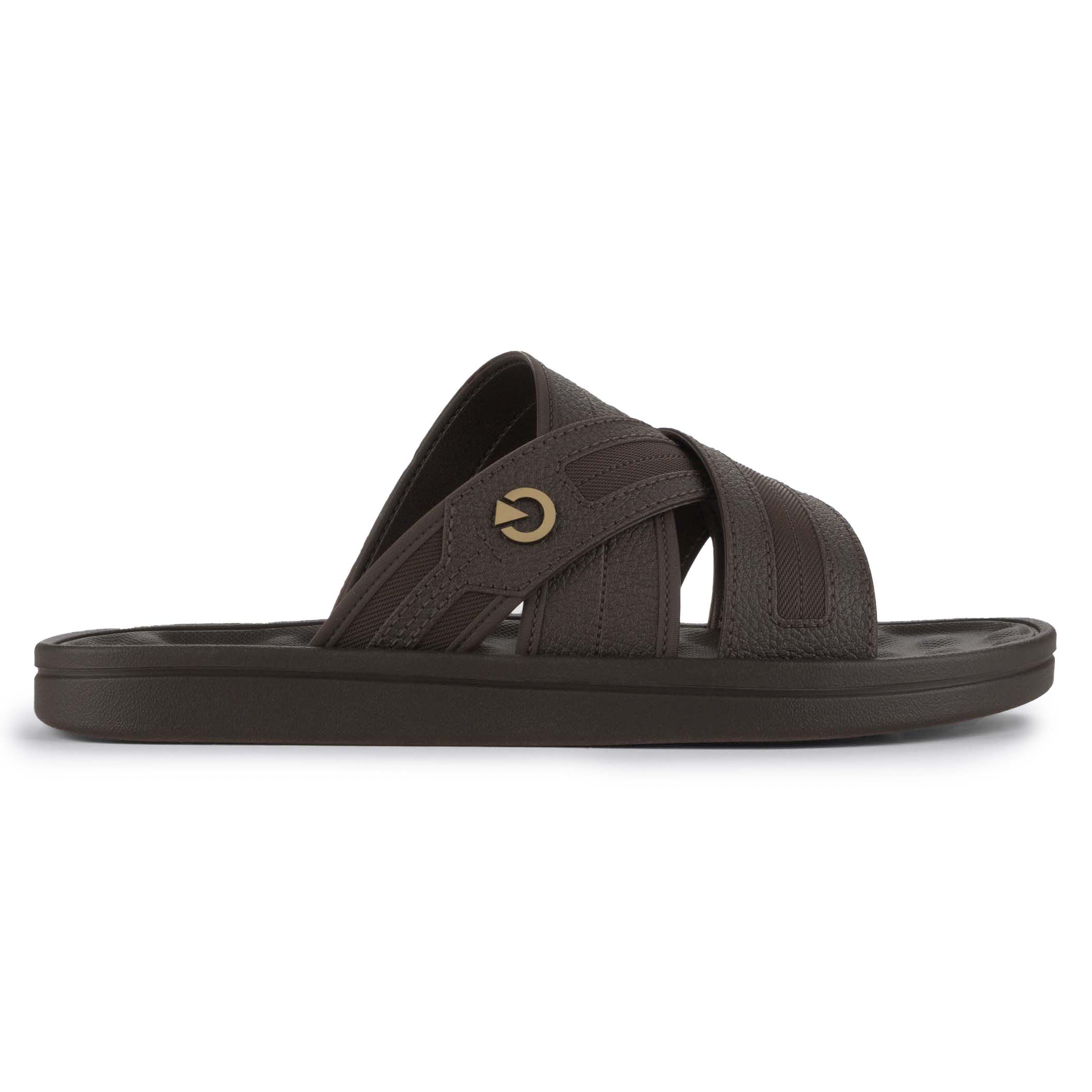 Chinelo slide masculino Grendene Cartago Alabama marrom com tiras cruzadas texturizadas e palmilha acolchoada