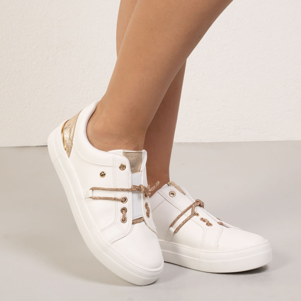 Tênis Feminino Casual Cadarço Brilho Bebece Branco Paqueta Esportes