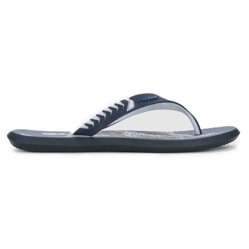 Chinelo Rider Ronaldinho Gaúcho azul com detalhes em branco e preto visto de perfil