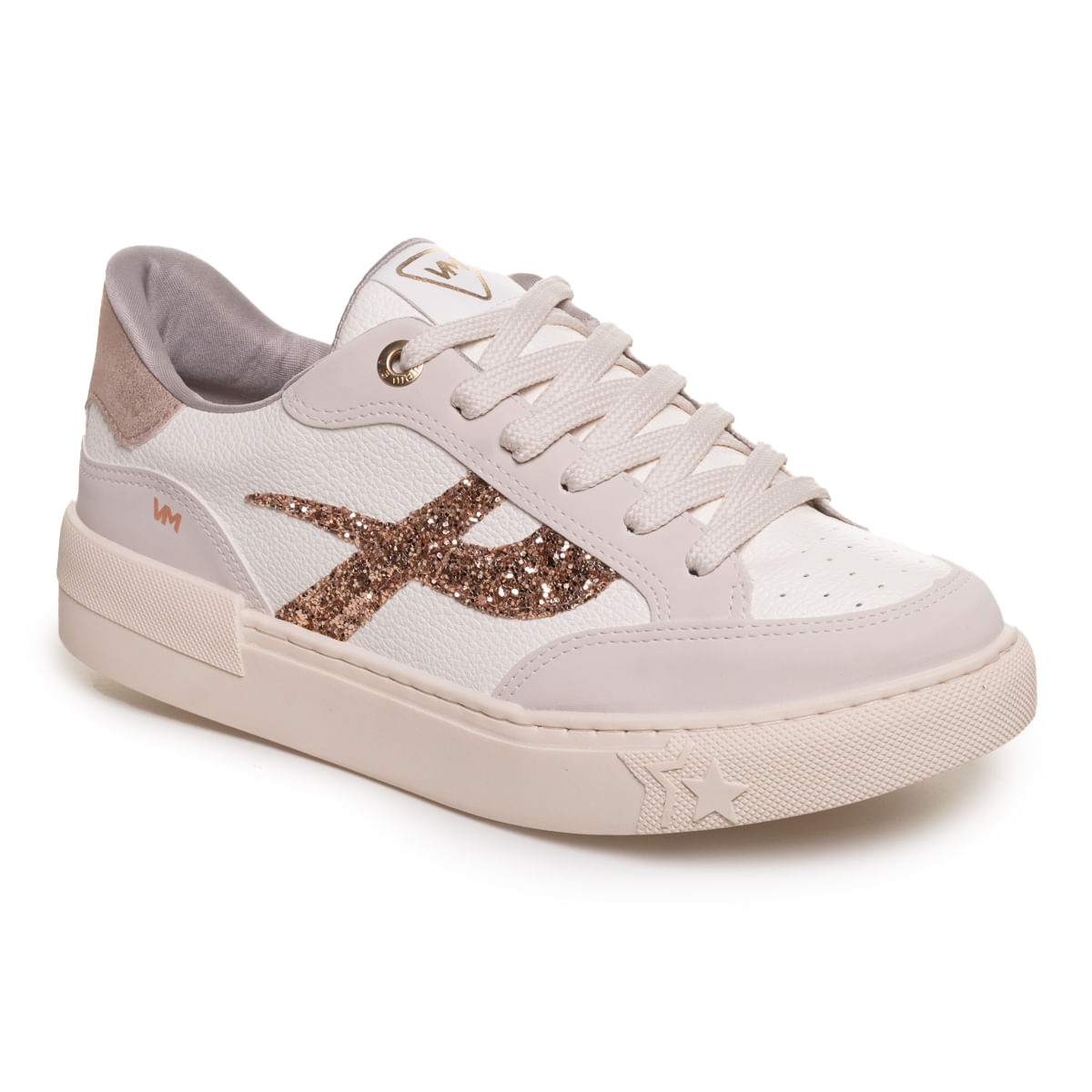 Tênis Feminino Casual Estrela Brilho Via Marte Branco Dourado Oscar