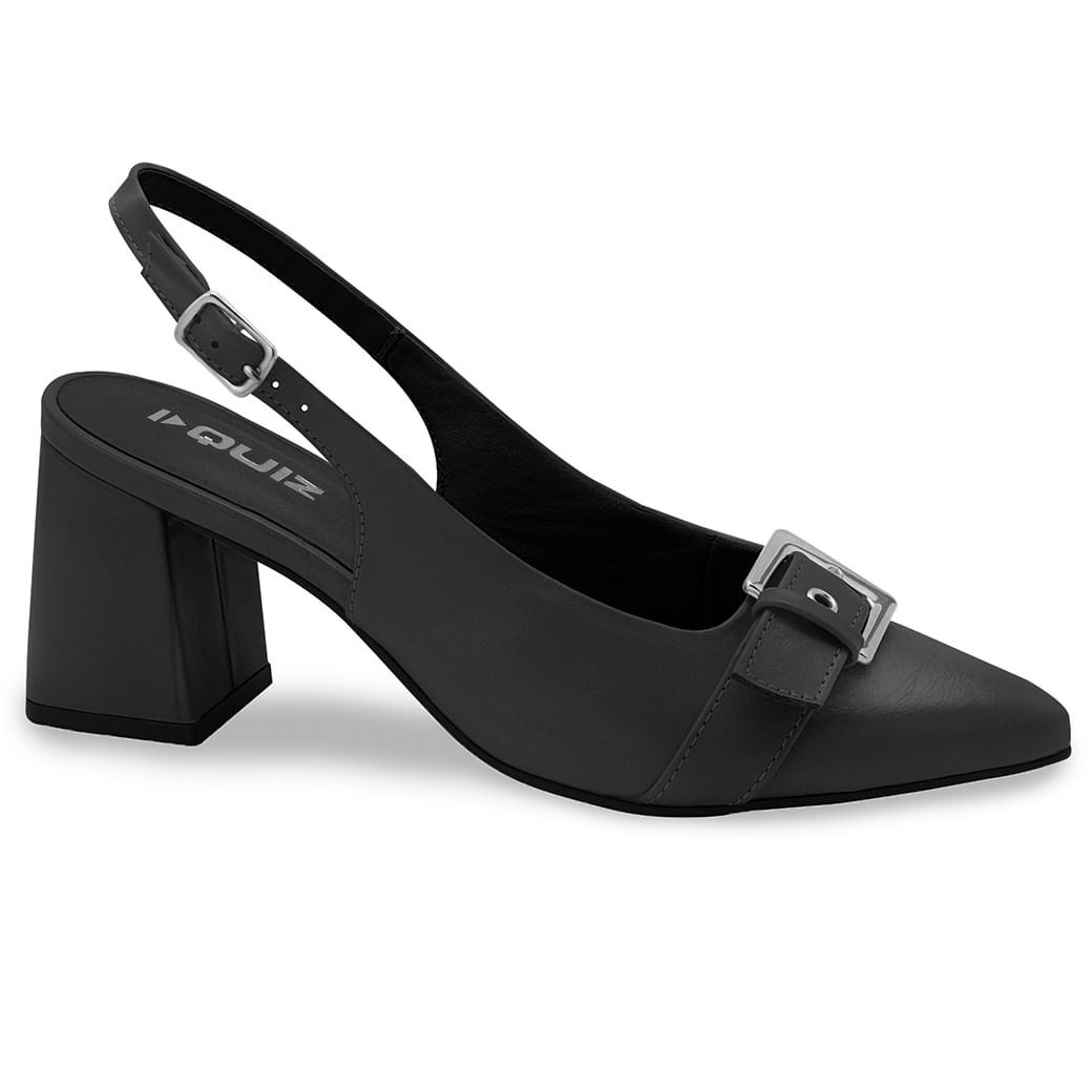 Sapato Quiz slingback preto feminino vista lateral para ajuste e estilo