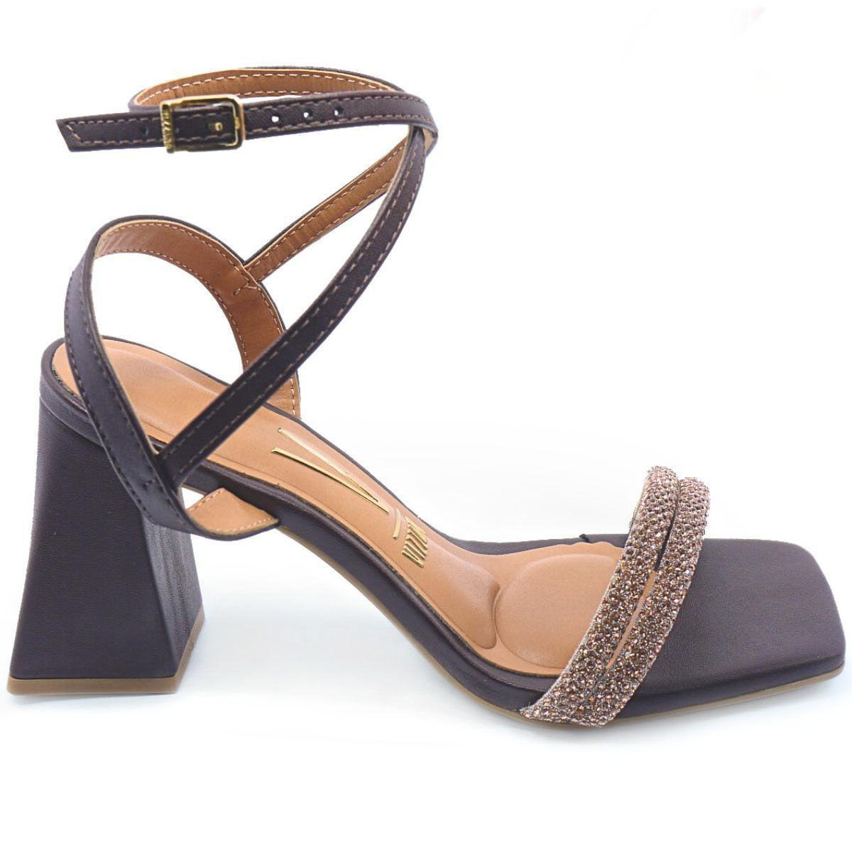 Sandália Vizzano Salto Bloco Strass Feminina Marrom Oscar