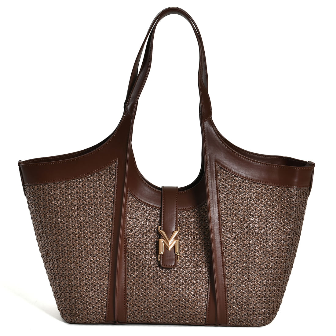VIA MARTE BOLSA DE MÃO GRANDE FEMININO MARROM B1-318-01 MATERIAL RAFIA-1759430302643