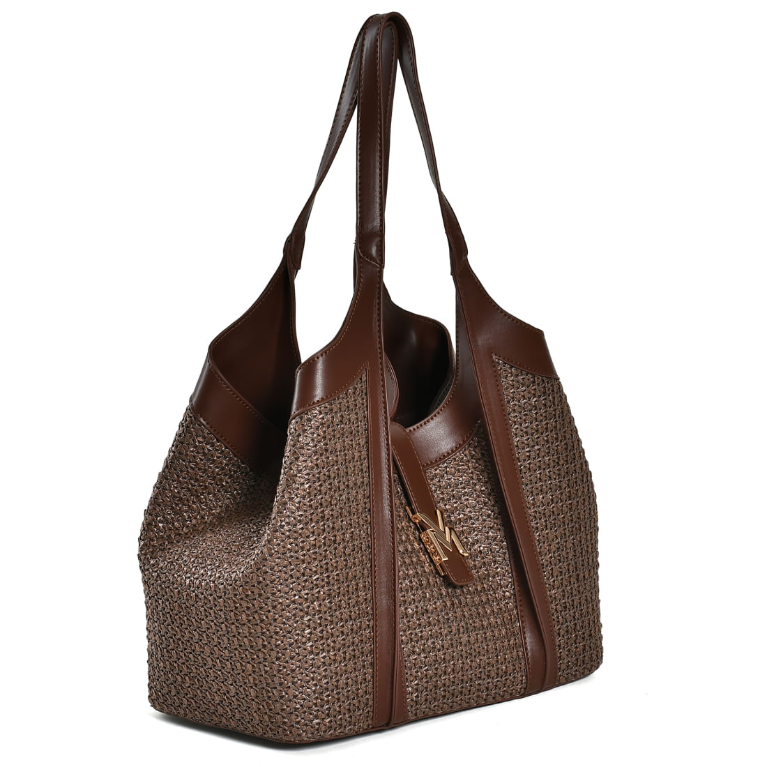 VIA MARTE BOLSA DE MÃO GRANDE FEMININO MARROM B1-318-01 MATERIAL RAFIA-1759430292515