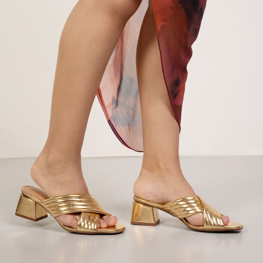 Sandália Salto Grosso Dourado Vizzano Feminino Oscar