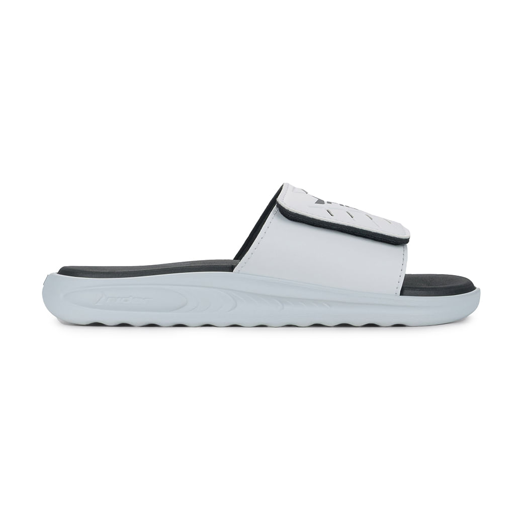 Chinelo slide masculino Rider R Soft Plus branco com tira larga em velcro ajustável e solado preto