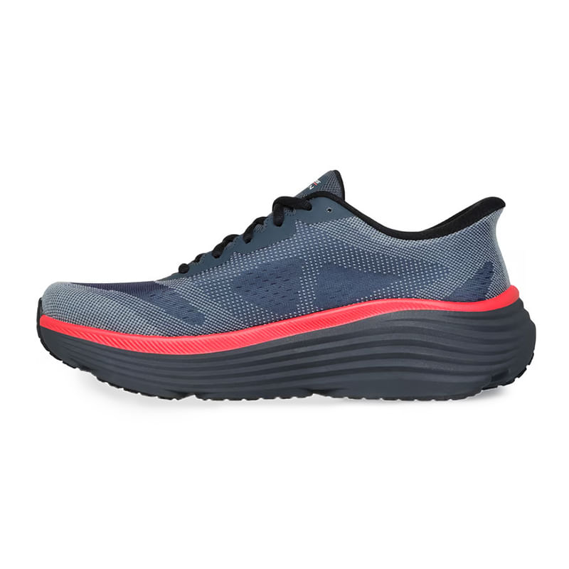 Tênis Skechers masculino azul visto de perfil lateral esquerda mostrando o solado e design
