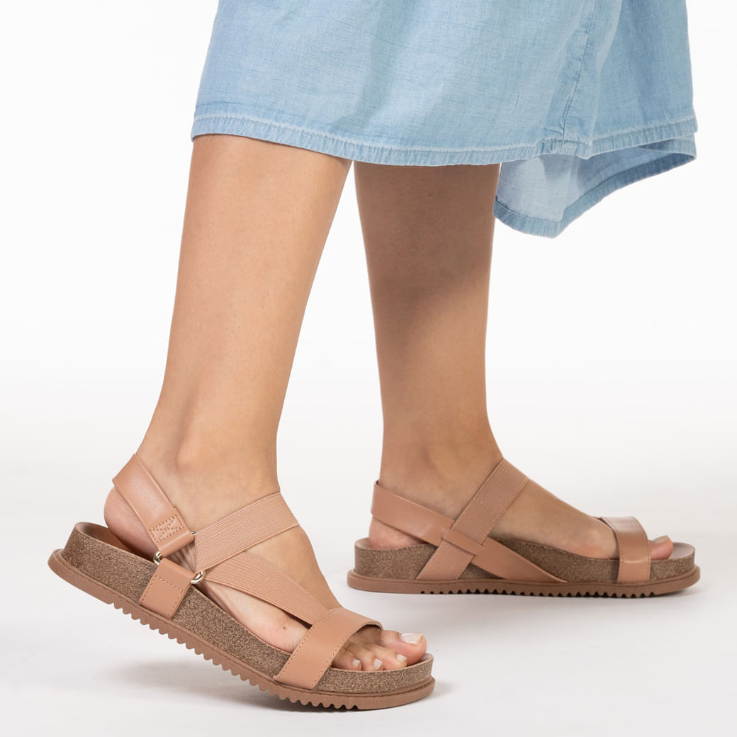 Sandália Papete Nude Elástico Beira Rio Feminina Oscar