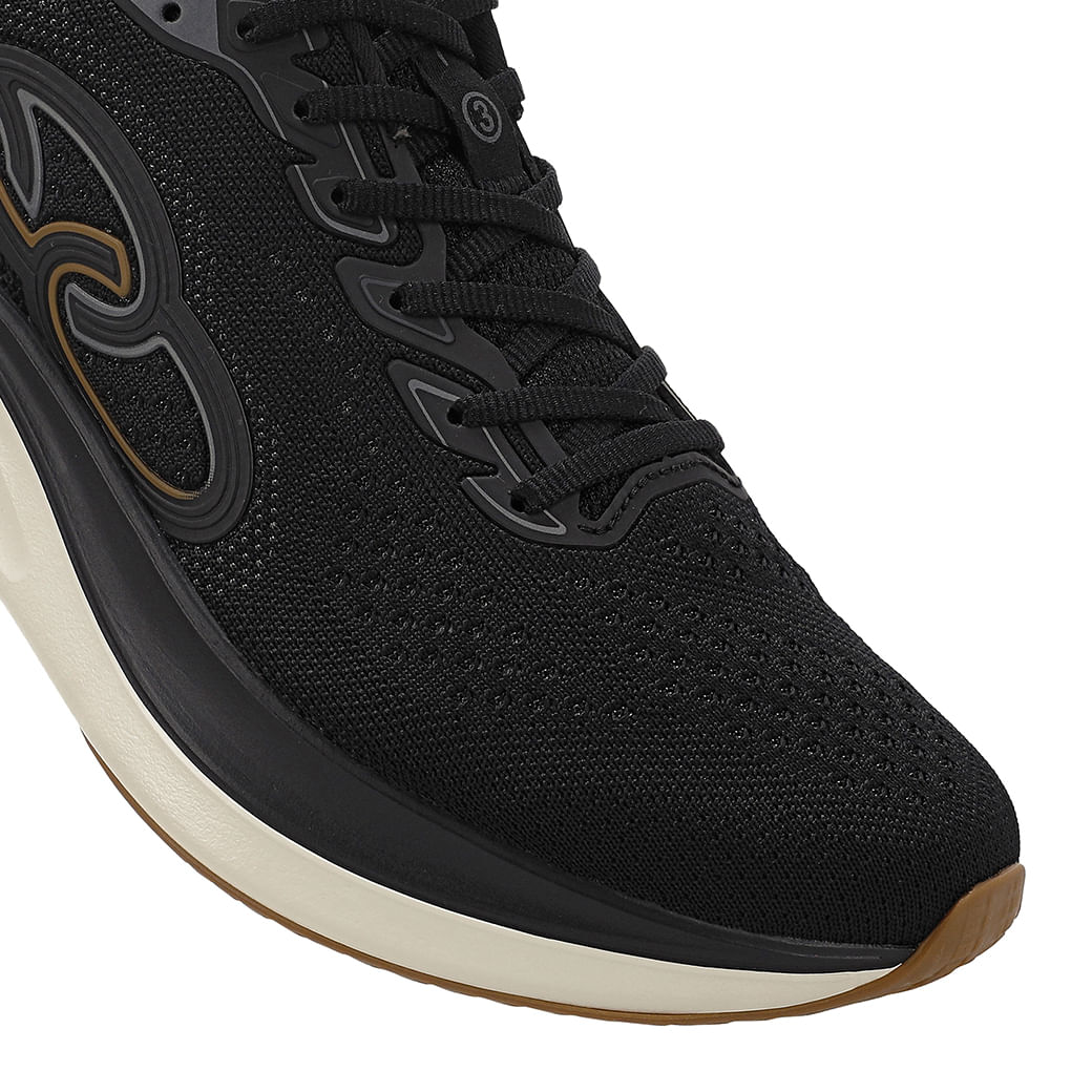 Tênis Olympikus Voa 3 unissex preto vista frontal com detalhes em mesh e cadarço