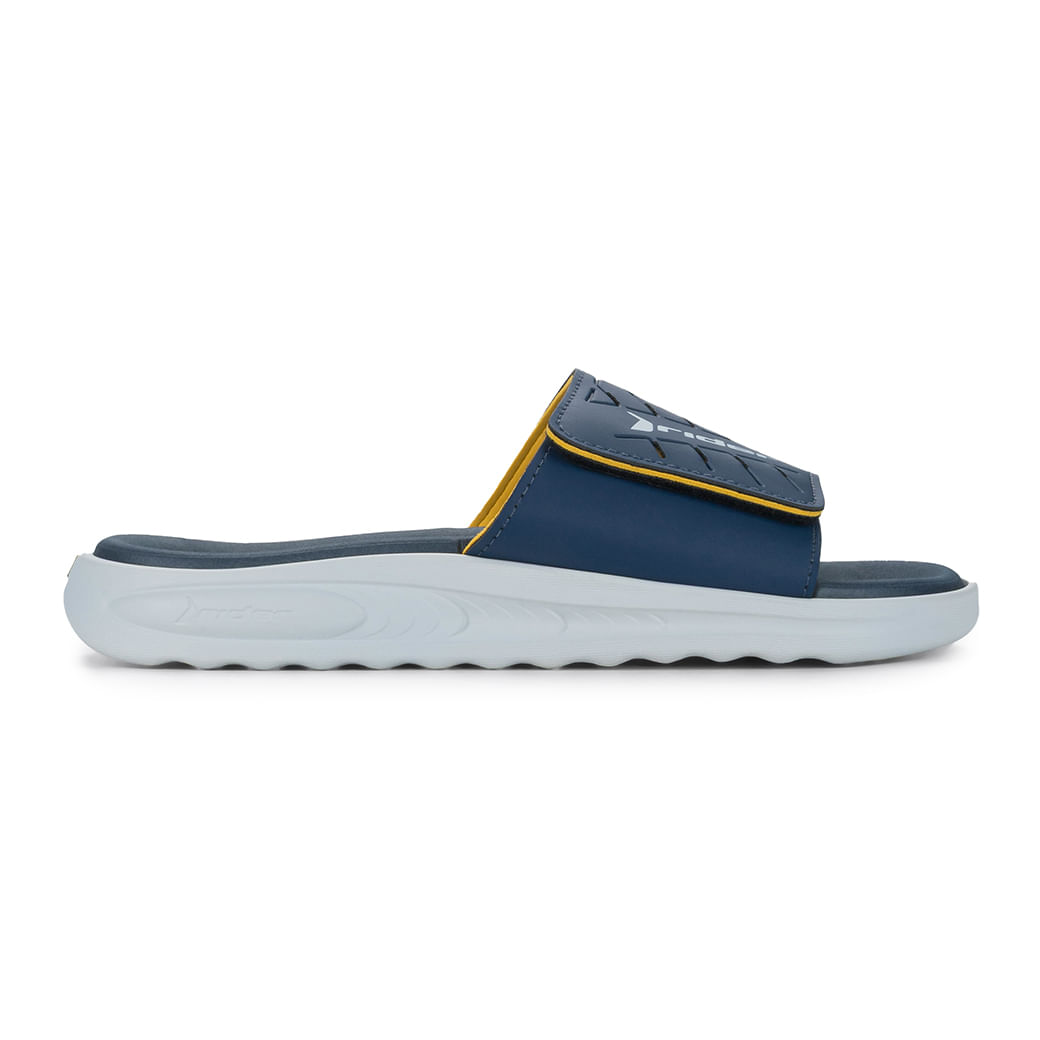 Chinelo Rider masculino azul marinho com detalhes amarelos e solado branco