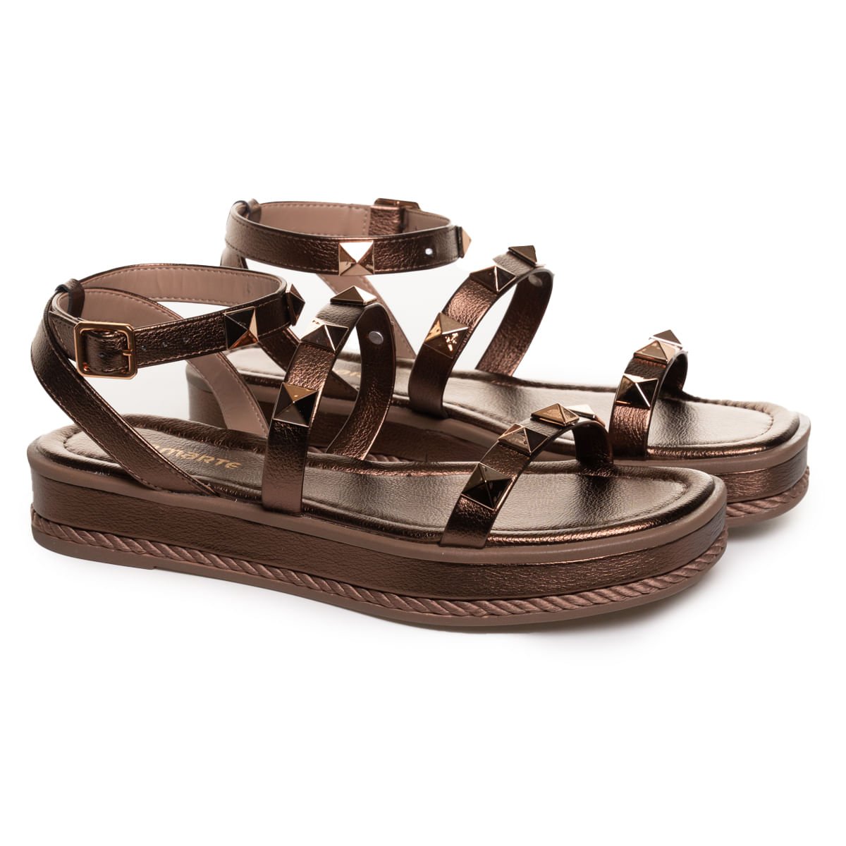 Sandália Feminina Rasteira Tiras Spike Via Marte Bronze Oscar