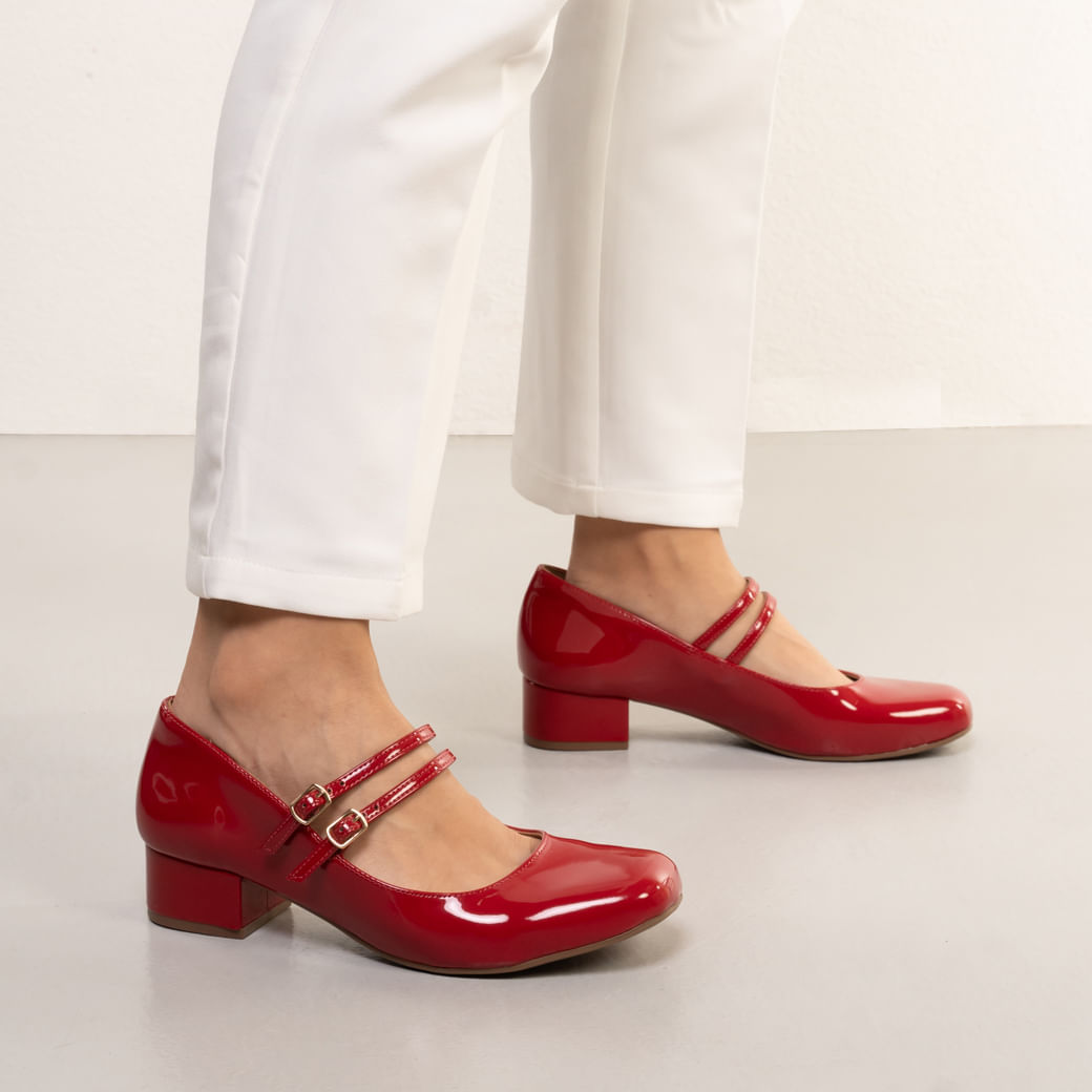 Sapato Feminino Salto Bloco Tiras Fivela Via Marte Vermelho Oscar
