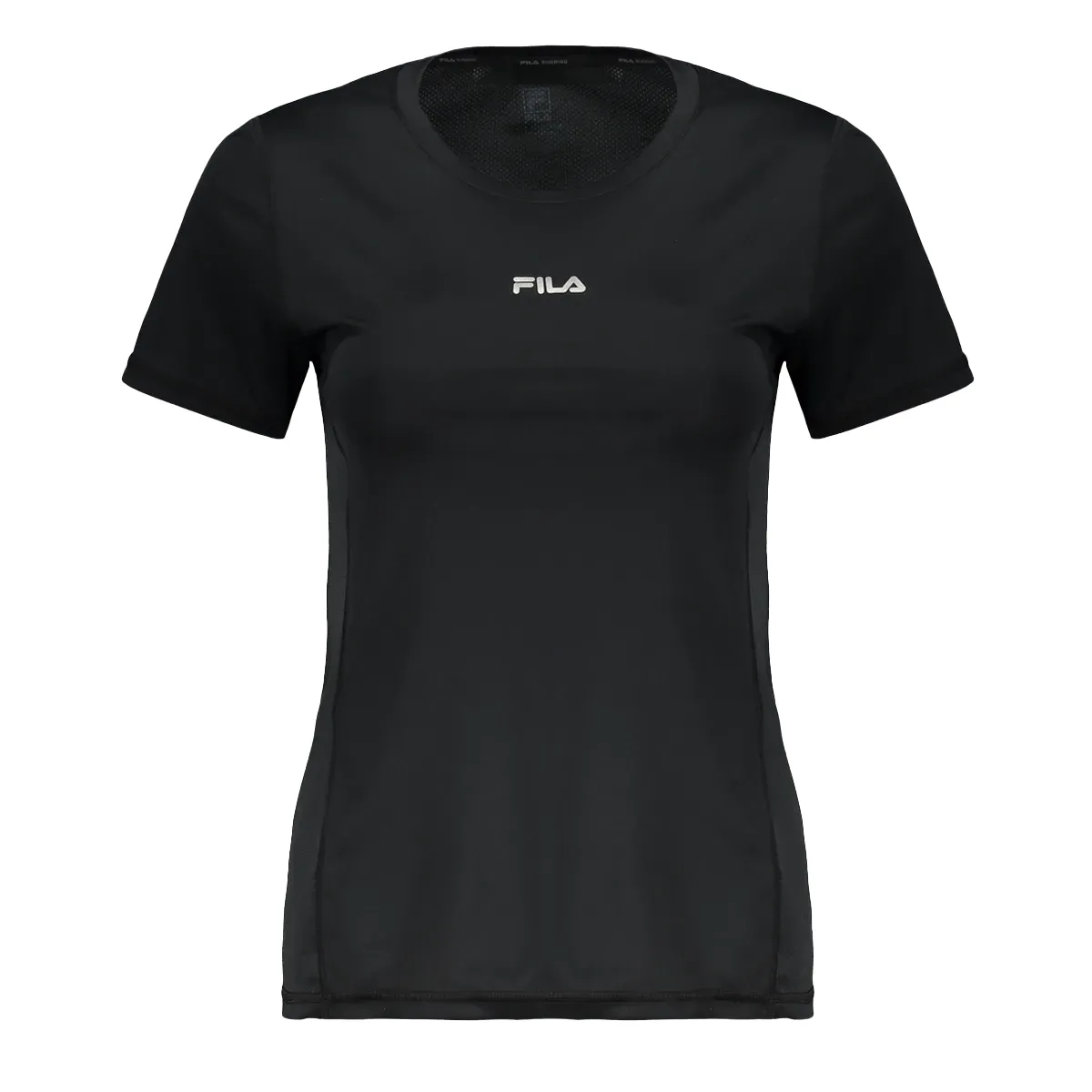 Blusa feminina preta Fila vista frontal destacando logo e corte ajustado