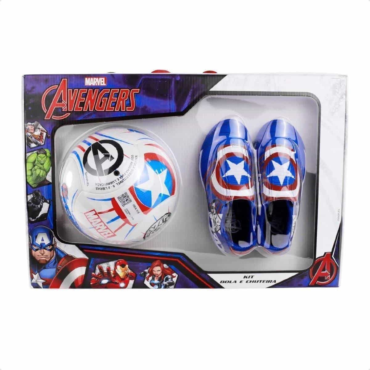 CALCADOS CHUTEIRA FUTSAL INFANTIL AZUL 24-4700 AVENGERS + BOLA SINT-1761142978462