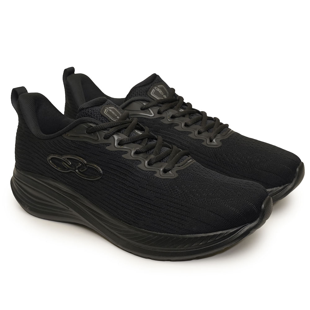 Tênis esportivo masculino Olympikus Marte preto em ângulo frontal para seção Why Buy