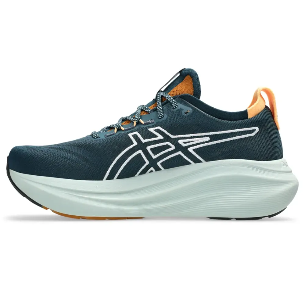 Tênis Asics Gel-Nimbus 27 TR verde masculino visto de lado destacando design e entressola