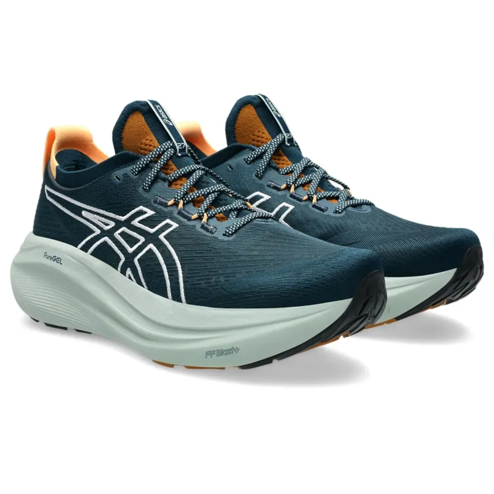 Tênis Asics Gel-Nimbus 27 TR verde masculino vista lateral para ajuste e conforto
