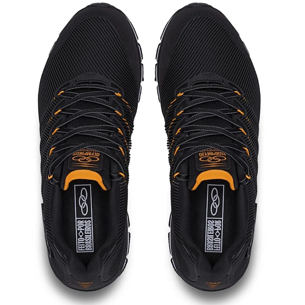 Tênis esportivo Olympikus Dynamic masculino preto em vista frontal para ajuste e conforto