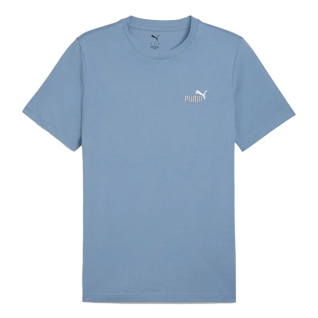 Detalhes da camiseta Puma masculina azul com logo bordado e tecido confortável