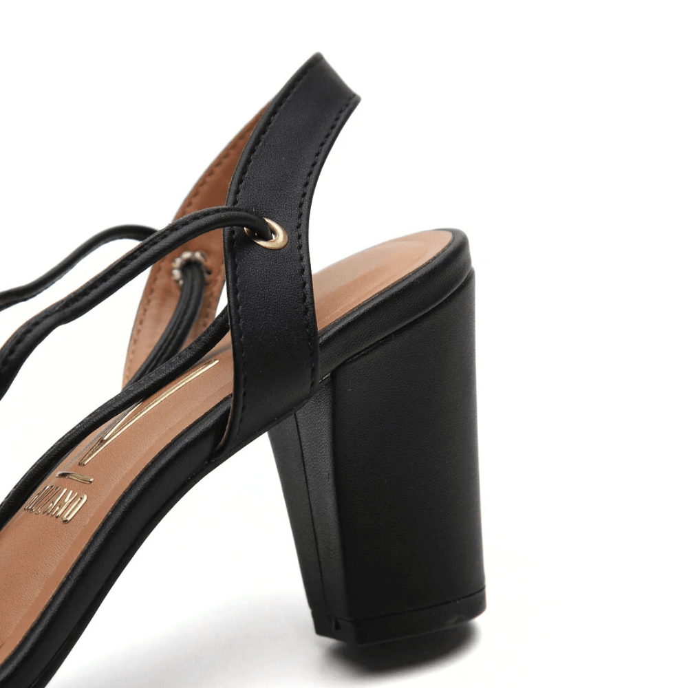 Sandália Feminina Amarração Salto Grosso Vizzano Preta Paquetá